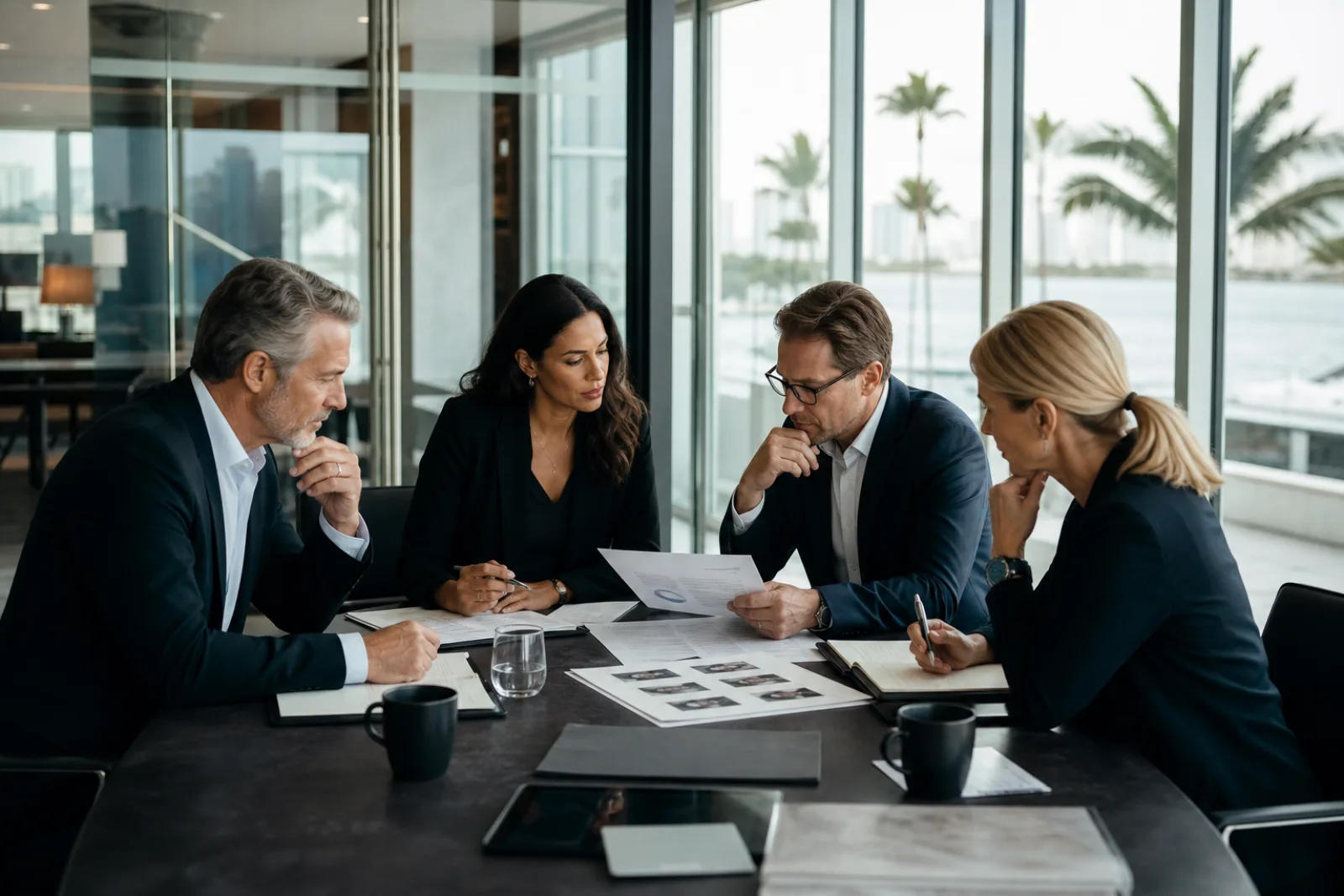 Executive search process committee reviewing leadership candidates