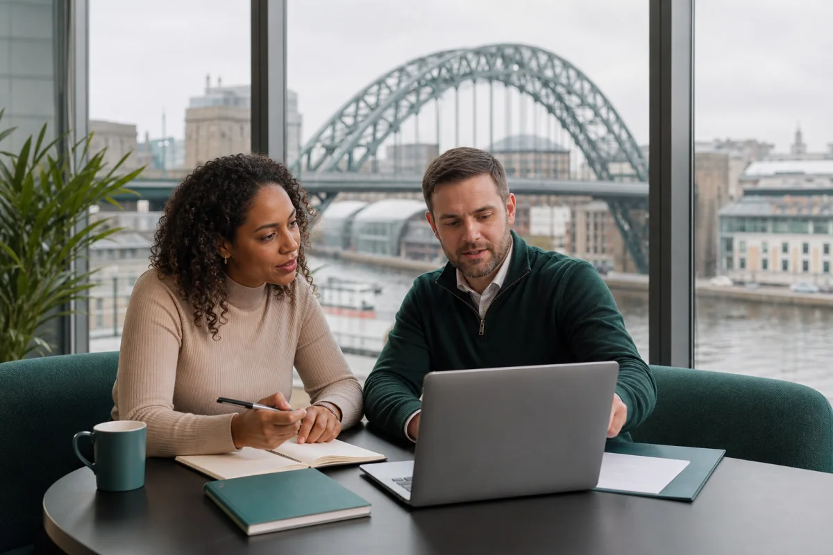 Newcastle technology recruiting consultation overlooking the Tyne Bridge and Quayside