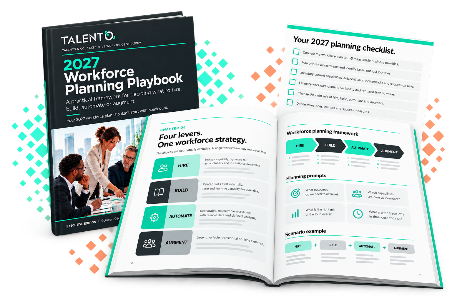 Open 2027 Workforce Planning Playbook showing the hire, build, automate, and augment framework